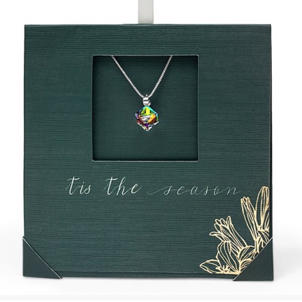 Rainbow & Silvertone cube necklace Swarovski NWT
